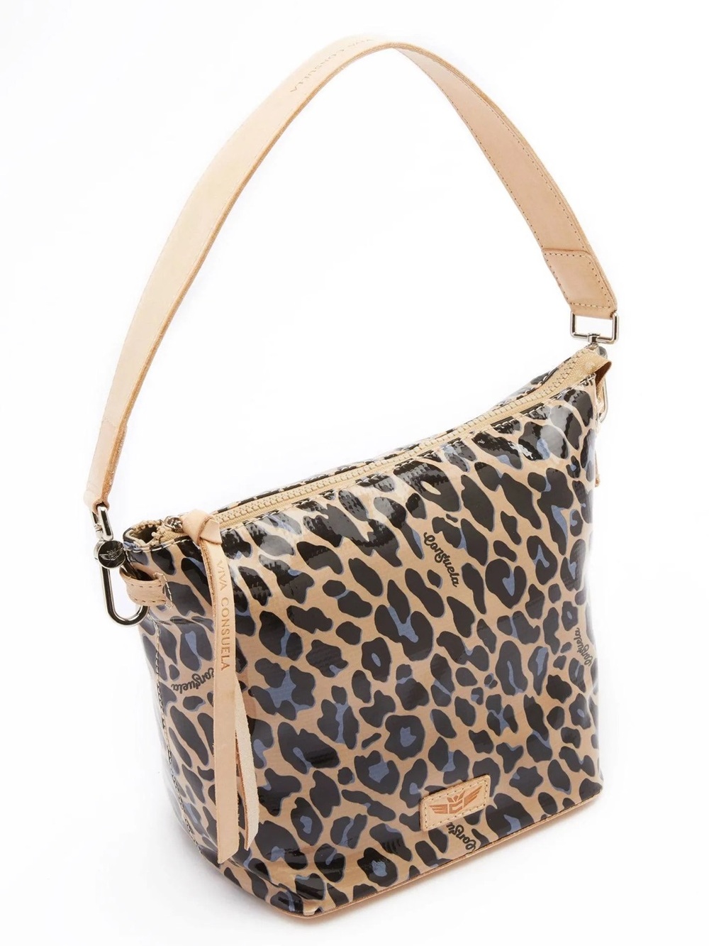 Consuela Blue Jag Leopard Print Hobo Shoulder Bag - Beige Black med